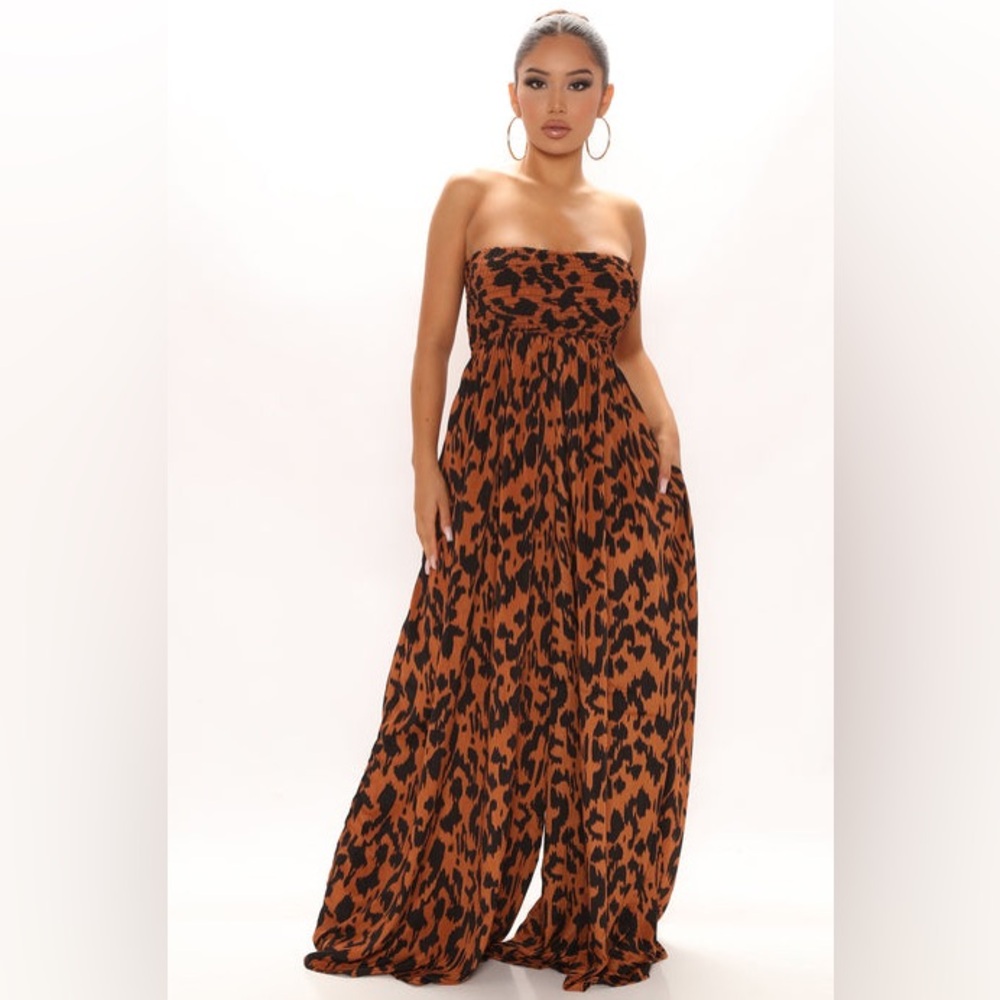 Fashionnova Summers In Capri Animal Jumpsuit - Brown Combo